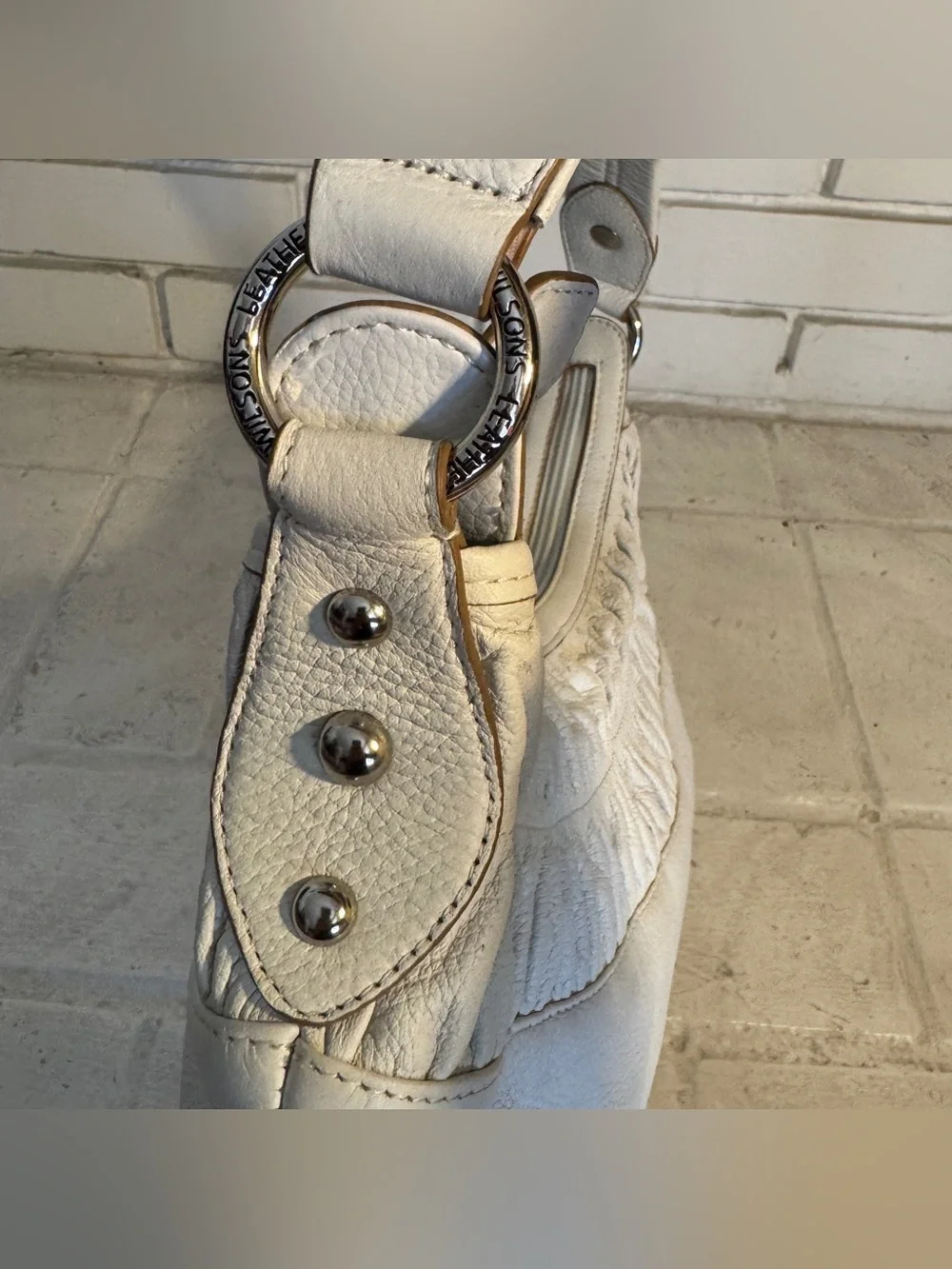 Wilsons Leather White Ruched Leather Hobo Shoulder Bag | Y2K Boho